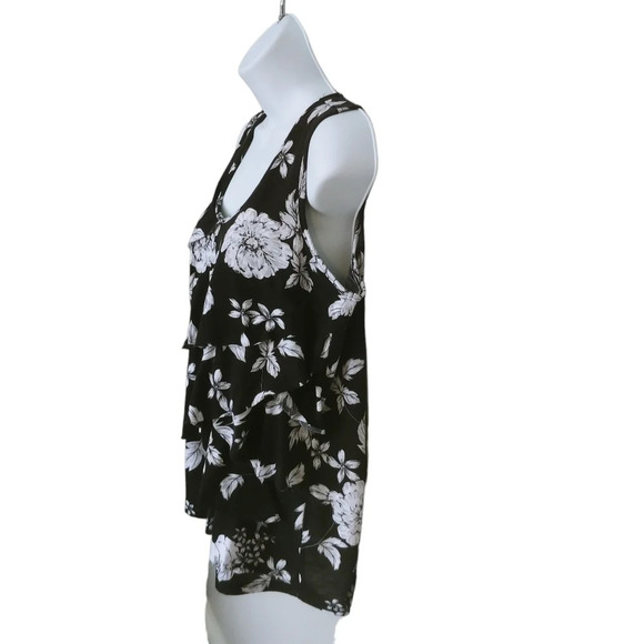 Classic Editions Multi  Layered Black White Floral Top M - Picture 4 of 7